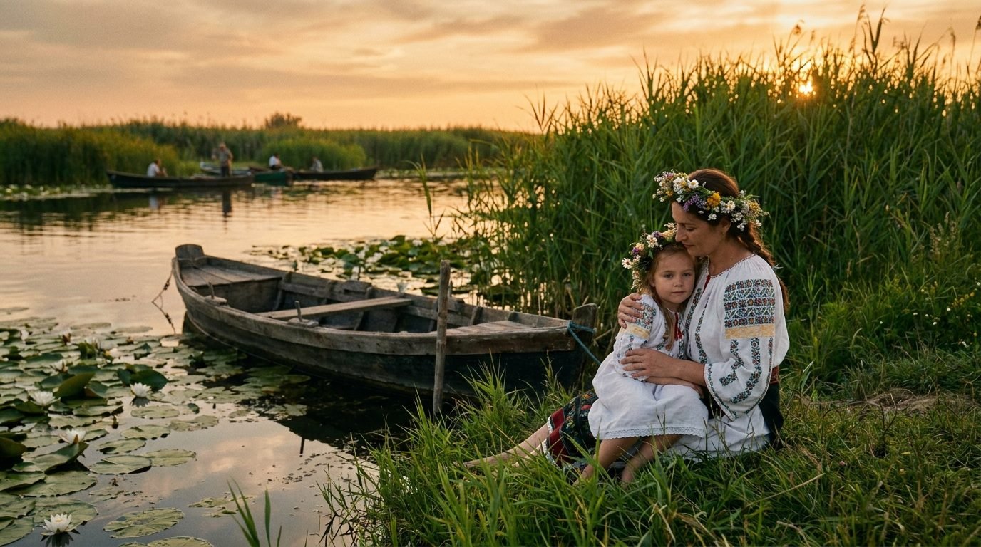 Mamă și fiică în port tradițional, comunitatea din Delta Dunării